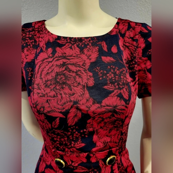 Adrianna Papell Women’s Embellished Waist Jacquard Sheath Dress Cherry Navy 🍒 4 - Picture 6 of 11